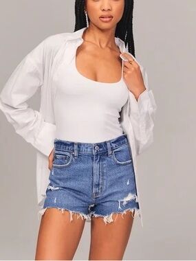 Abercrombie & Fitch “The Mom” High Rise Distressed Denim Shorts